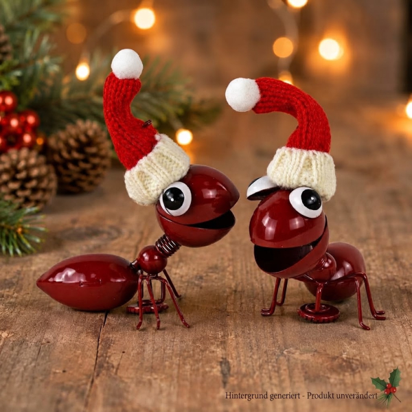 Lustige rote  Magnet-Ameisen mit Weihnachtsmütze – ein echter Hingucker!